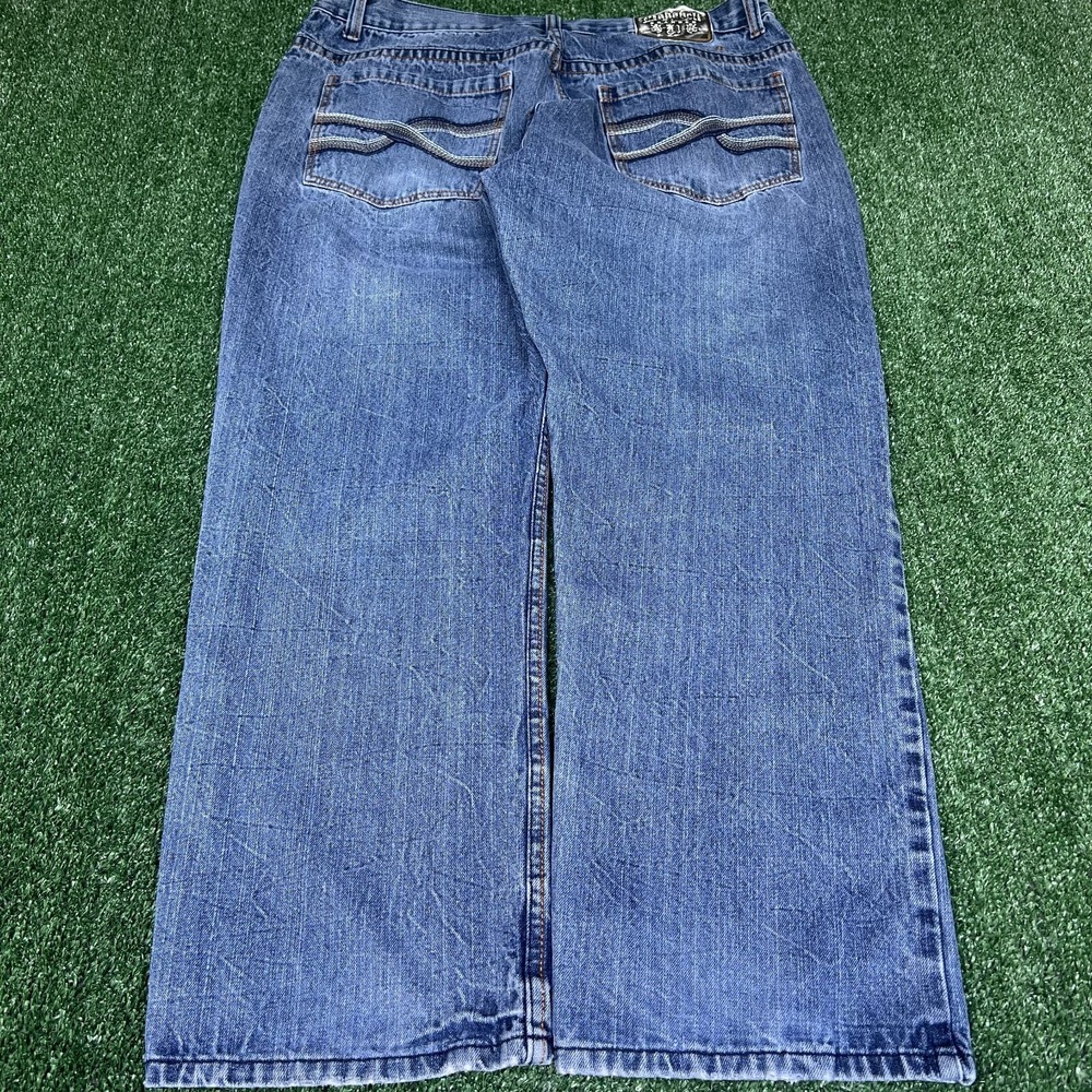 VTG‎ Makaveli Jeans Mens 38x29" Blue Relaxed Straight Leg Embroidered Tupac Y2K
